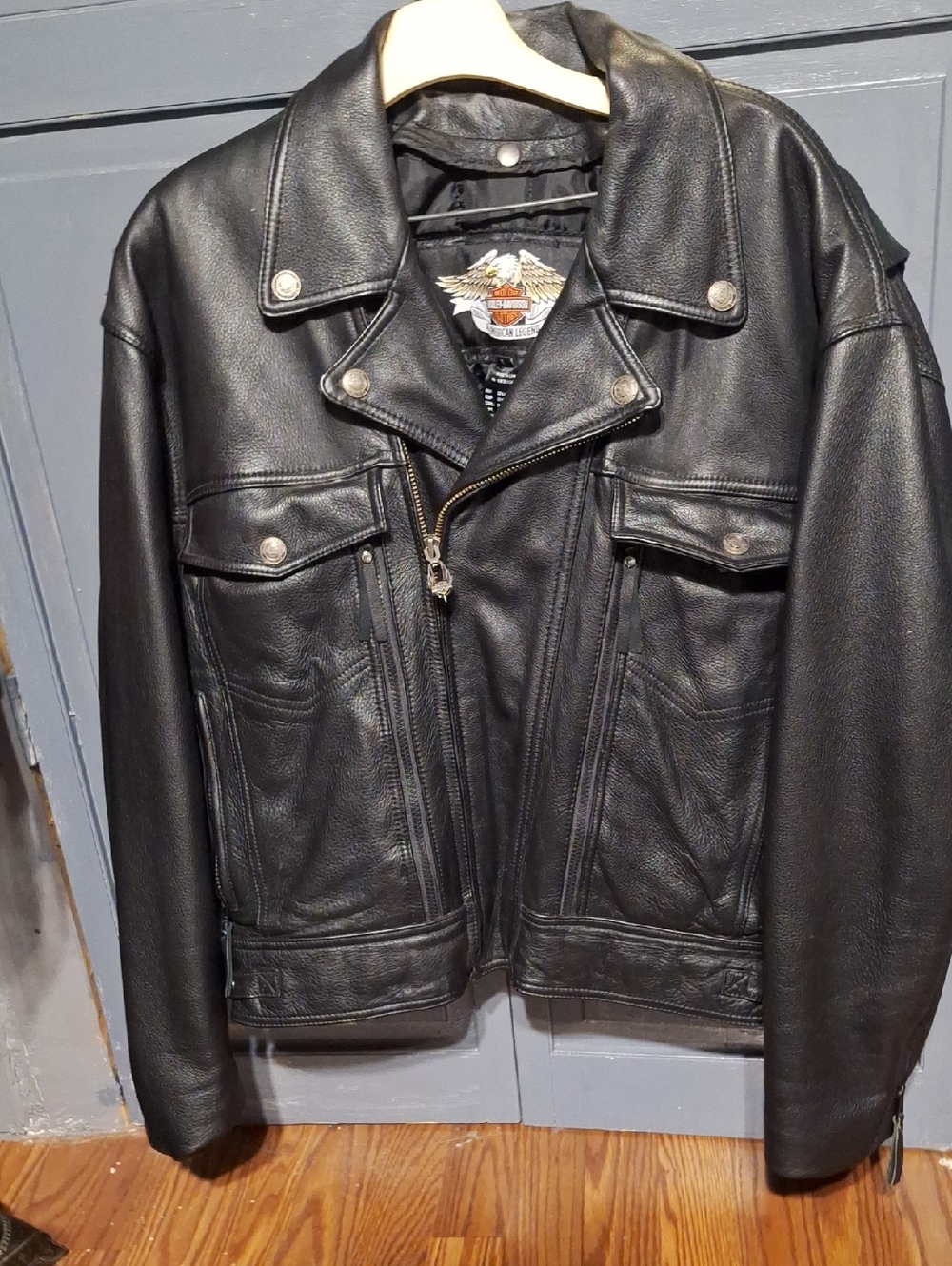 Harley-Davidson Black Leather Bomber Jacket with Silver Hardware